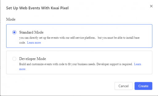standard mode ou developer mode no kwai ads