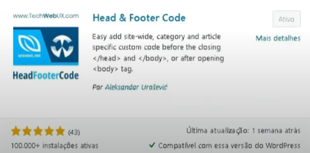 plugin head and footer code, instalando pixel do kwai 